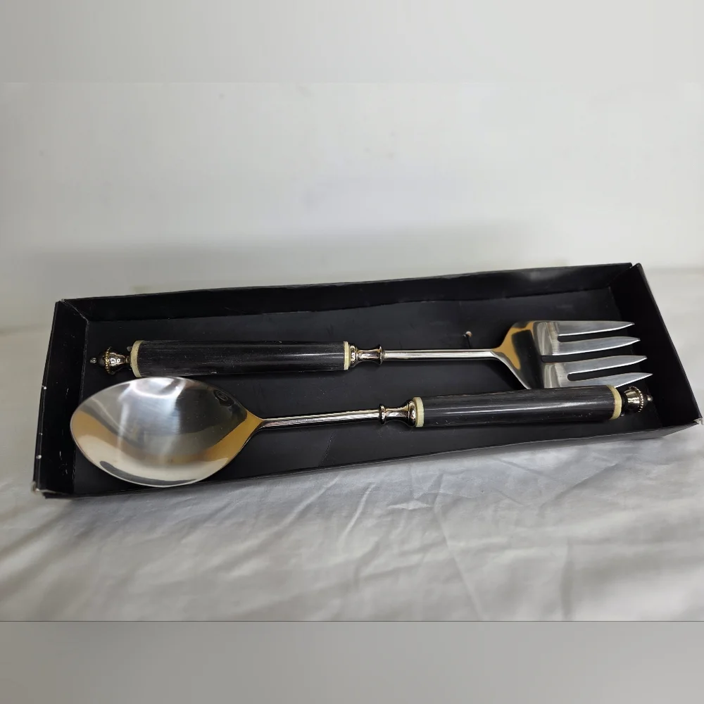 Chic Black and Silver Serving Salad Set Utensils For Everyday